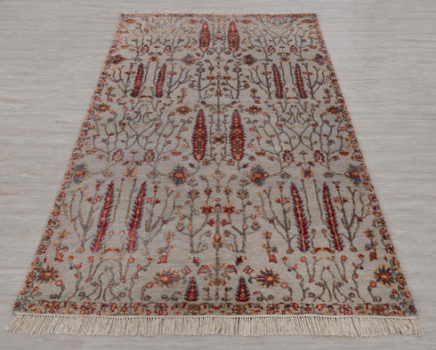 4x6 Rug Tree of Life Pine Garden Modern Handmade Wool & Silk Rug, #5421