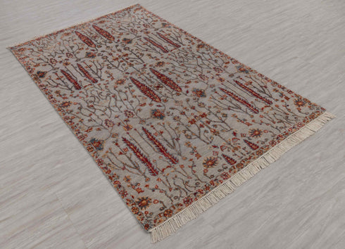 4x6 Rug Tree of Life Pine Garden Modern Handmade Wool & Silk Rug, #5421