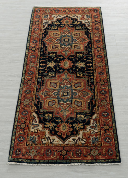 2.7x6 Runner Classic Serapi Rug High Quality Navy Red Finish Hand Knotted Wool-5828