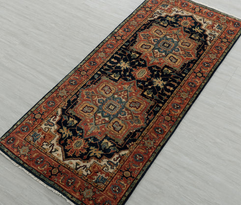 2.7x6 Runner Classic Serapi Rug High Quality Navy Red Finish Hand Knotted Wool-5828