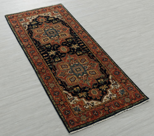 2.7x6 Runner Classic Serapi Rug High Quality Navy Red Finish Hand Knotted Wool-5828