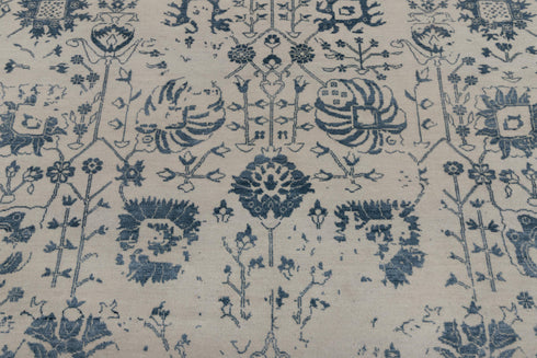 8x10 Grey & Teal Blue Traditional-Modern Handmade Wool nd Silk touch Rug