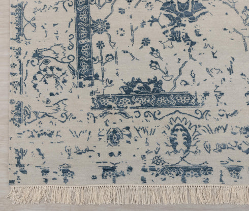 8x10 Grey & Teal Blue Traditional-Modern Handmade Wool nd Silk touch Rug