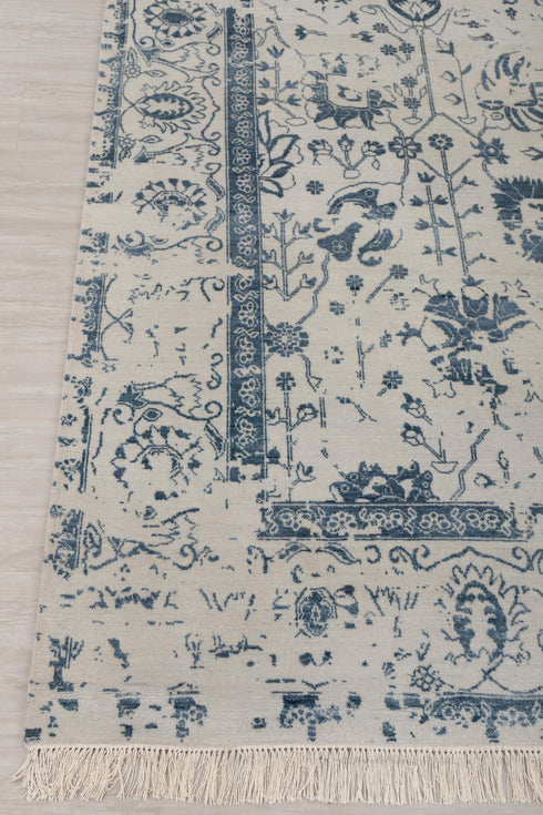 8x10 Grey & Teal Blue Traditional-Modern Handmade Wool nd Silk touch Rug