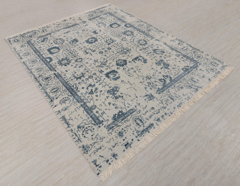 8x10 Grey & Teal Blue Traditional-Modern Handmade Wool nd Silk touch Rug