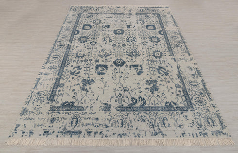 8x10 Grey & Teal Blue Traditional-Modern Handmade Wool nd Silk touch Rug