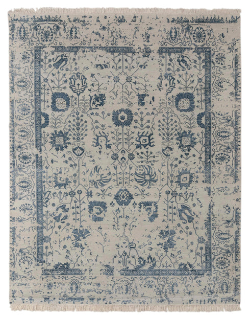 8x10 Grey & Teal Blue Traditional-Modern Handmade Wool nd Silk touch Rug