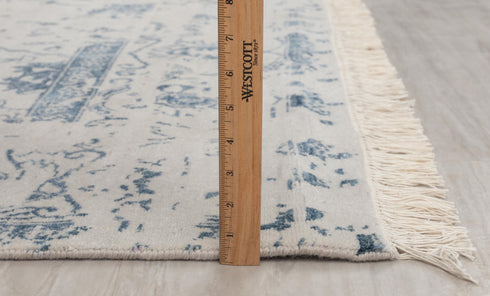 8x10 Grey & Teal Blue Traditional-Modern Handmade Wool nd Silk touch Rug