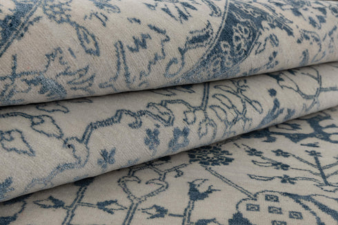 8x10 Grey & Teal Blue Traditional-Modern Handmade Wool nd Silk touch Rug