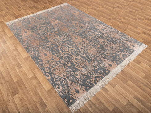 8x10 Area Rug Gray Light Copper Handmade Ikat Rug, Transitional Style Rug, Boho Rug Gray #2568(242x300 Cms.)