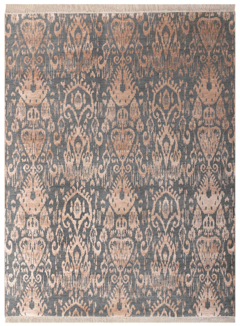 8x10 Area Rug Gray Light Copper Handmade Ikat Rug, Transitional Style Rug, Boho Rug Gray #2568(242x300 Cms.)