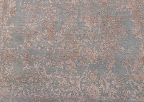 6X9 Rug Floral Design Rug Grey Charcoal Modern Style Handmade Wool Silk Touch Rug #4539(180x275 Cms.)