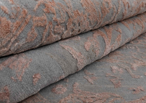 6X9 Rug Floral Design Rug Grey Charcoal Modern Style Handmade Wool Silk Touch Rug #4539(180x275 Cms.)