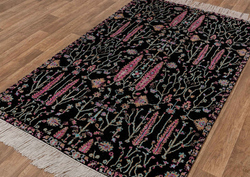 4x6 Rug Tree of Life Pine Garden Design Rug Modern Handmade Wool & Silk Rug, #5271