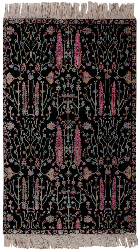 4x6 Rug Tree of Life Pine Garden Design Rug Modern Handmade Wool & Silk Rug, #5271