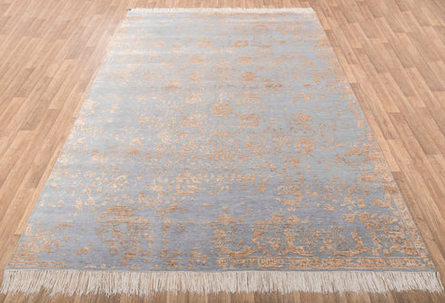 8x10 Rug Modern Transitional Grey Orange Wool Silk Rug Style Handmade Rug #3247