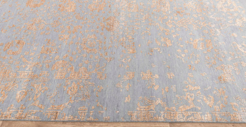 8x10 Rug Modern Transitional Grey Orange Wool Silk Rug Style Handmade Rug #3247