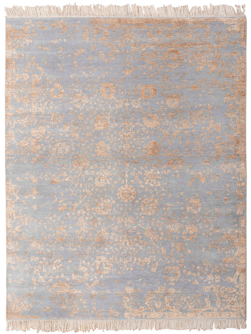 8x10 Rug Modern Transitional Grey Orange Wool Silk Rug Style Handmade Rug #3247