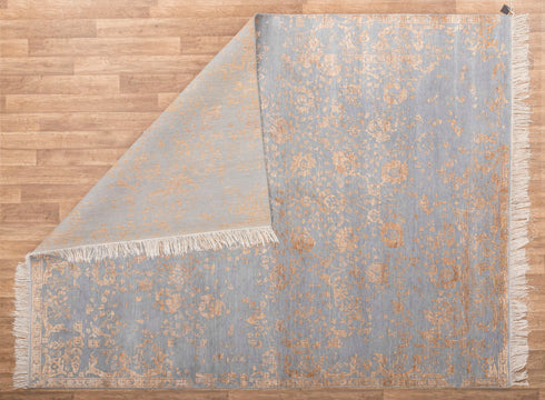 8x10 Rug Modern Transitional Grey Orange Wool Silk Rug Style Handmade Rug #3247