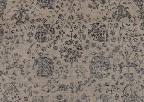 6X9 Rug Floral Design Rug Grey Charcoal Modern Style Handmade Wool Silk Touch Rug #4537(180x275 Cms.)