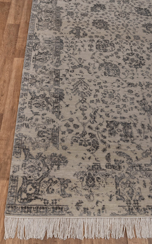 6X9 Rug Floral Design Rug Grey Charcoal Modern Style Handmade Wool Silk Touch Rug #4537(180x275 Cms.)