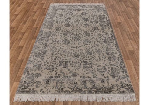6X9 Rug Floral Design Rug Grey Charcoal Modern Style Handmade Wool Silk Touch Rug #4537(180x275 Cms.)