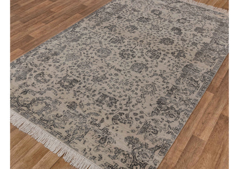 6X9 Rug Floral Design Rug Grey Charcoal Modern Style Handmade Wool Silk Touch Rug #4537(180x275 Cms.)
