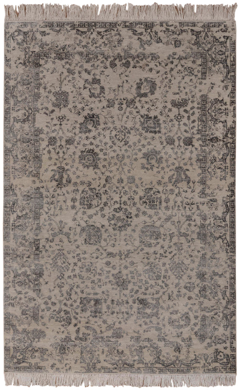 6X9 Rug Floral Design Rug Grey Charcoal Modern Style Handmade Wool Silk Touch Rug #4537(180x275 Cms.)