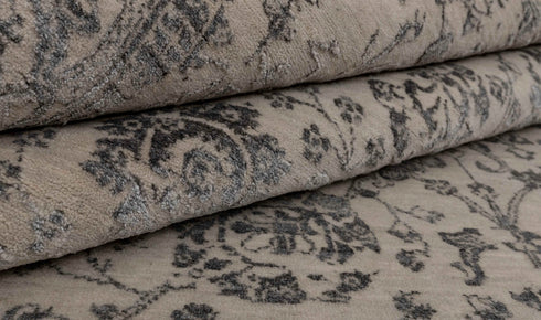 6X9 Rug Floral Design Rug Grey Charcoal Modern Style Handmade Wool Silk Touch Rug #4537(180x275 Cms.)