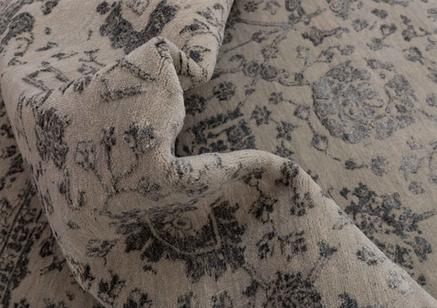 6X9 Rug Floral Design Rug Grey Charcoal Modern Style Handmade Wool Silk Touch Rug #4537(180x275 Cms.)