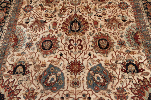 9x12 Cream Navy Classic Hadji Jalili Hand Knotted Wool Rug, Classic Decor-5653