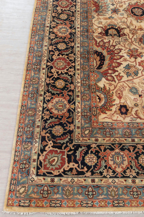 9x12 Cream Navy Classic Hadji Jalili Hand Knotted Wool Rug, Classic Decor-5653