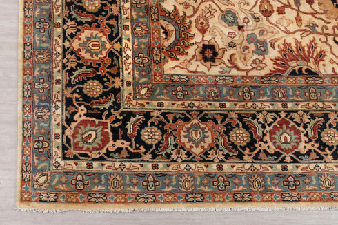 9x12 Cream Navy Classic Hadji Jalili Hand Knotted Wool Rug, Classic Decor-5653