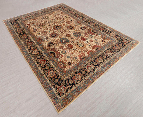 9x12 Cream Navy Classic Hadji Jalili Hand Knotted Wool Rug, Classic Decor-5653