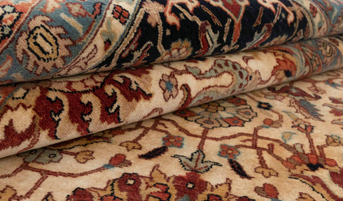 9x12 Cream Navy Classic Hadji Jalili Hand Knotted Wool Rug, Classic Decor-5653