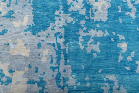 10x14 Abstract Blue Modern Handmade Abstract Wool Area Rug #8174(300x450 cms.)