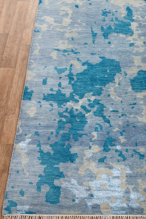 10x14 Abstract Blue Modern Handmade Abstract Wool Area Rug #8174(300x450 cms.)