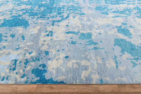10x14 Abstract Blue Modern Handmade Abstract Wool Area Rug #8174(300x450 cms.)