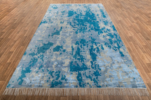 10x14 Abstract Blue Modern Handmade Abstract Wool Area Rug #8174(300x450 cms.)