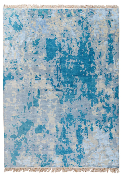 10x14 Abstract Blue Modern Handmade Abstract Wool Area Rug #8174(300x450 cms.)