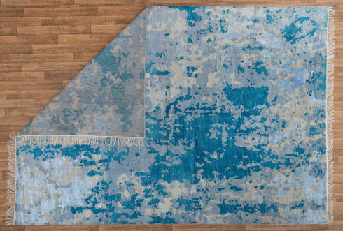10x14 Abstract Blue Modern Handmade Abstract Wool Area Rug #8174(300x450 cms.)