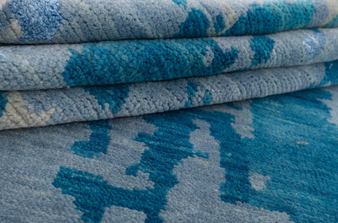 10x14 Abstract Blue Modern Handmade Abstract Wool Area Rug #8174(300x450 cms.)