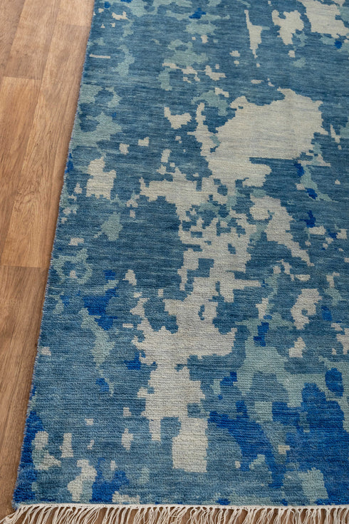 10x14 Large RugAbstract Blue Modern Handmade Abstract Wool Area Rug #8330(300x450 cms.)