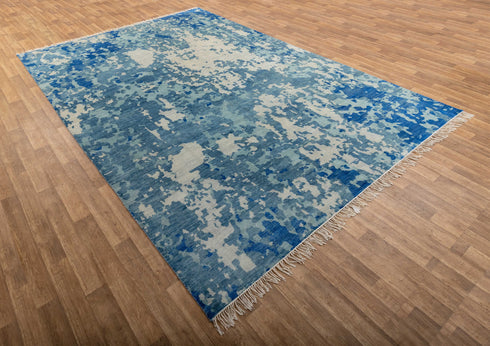 10x14 Large RugAbstract Blue Modern Handmade Abstract Wool Area Rug #8330(300x450 cms.)