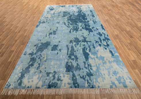 10x14 Abstract Blue Modern Handmade Abstract Wool Area Rug #8037(300x450 cms.)