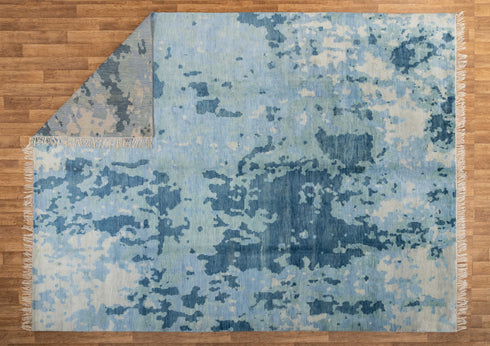 10x14 Abstract Blue Modern Handmade Abstract Wool Area Rug #8037(300x450 cms.)