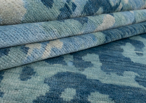 10x14 Abstract Blue Modern Handmade Abstract Wool Area Rug #8037(300x450 cms.)