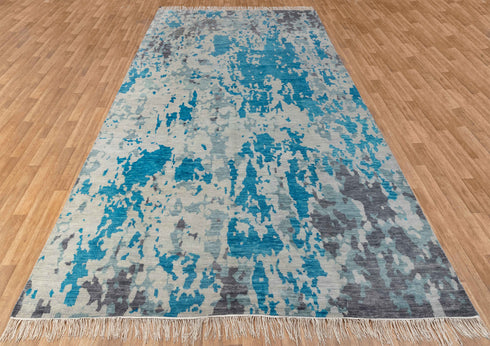 10x14 Blue Modern Handmade Abstract Wool Area Rug #7923 (300x450 cms.)