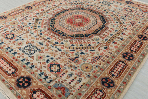 8x10 Ivory Mamluk Pattern Classic Handmade Hand Knotted  Wool Rug #7932