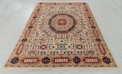 8x10 Ivory Mamluk Pattern Classic Handmade Hand Knotted  Wool Rug #7932